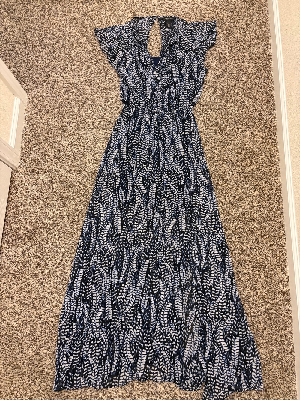 White House Black Market Navy and White Printed Maxi Dress